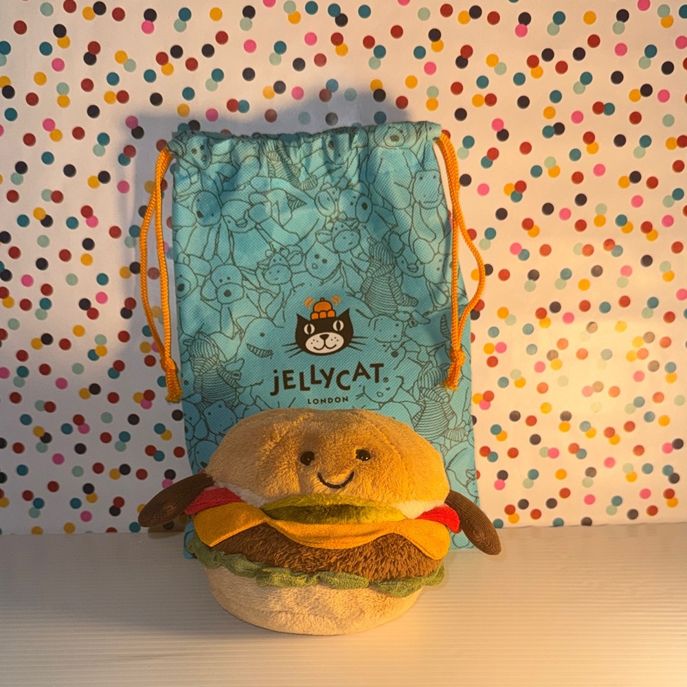Jellycat Amusables Burger with Original Blue Bag
